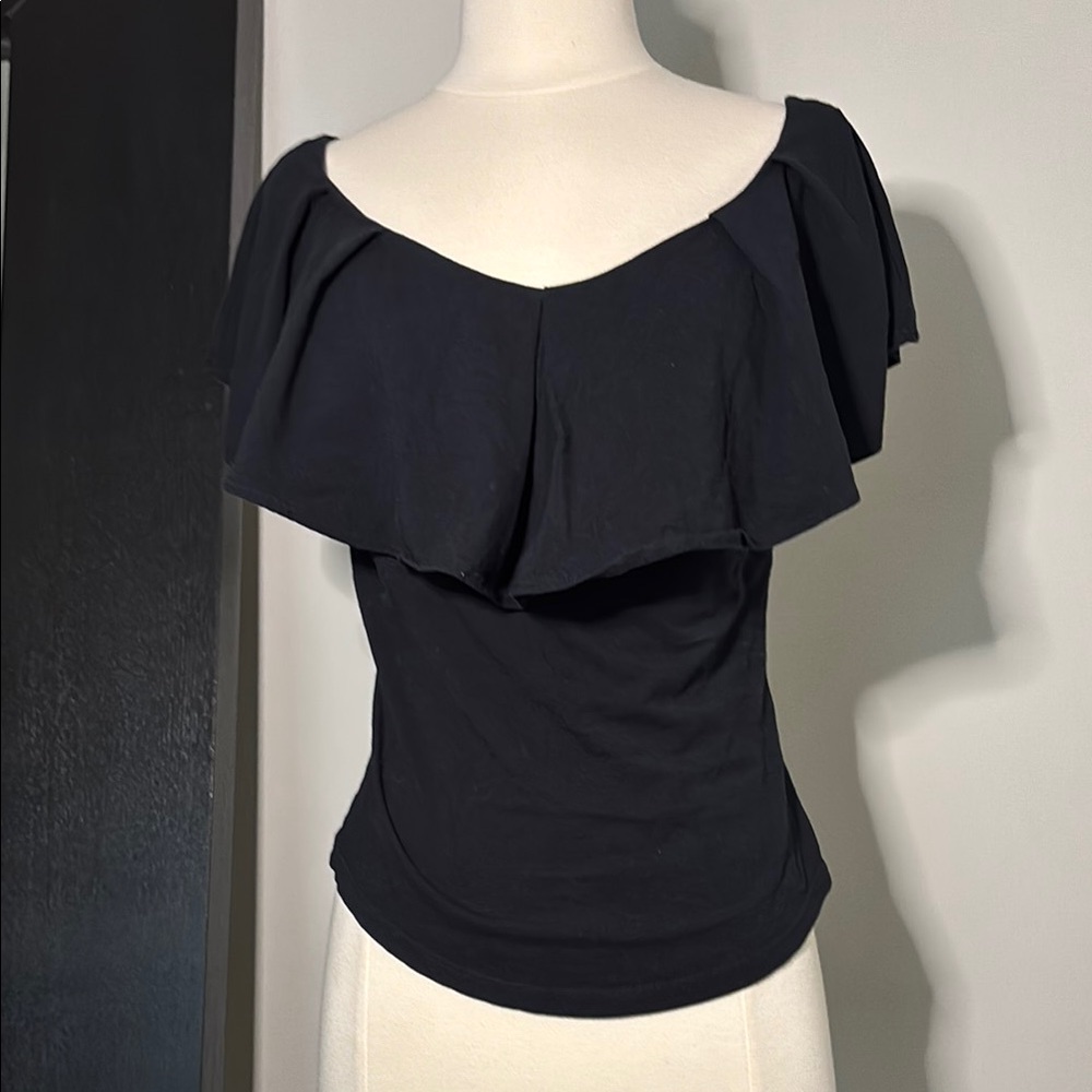 Free People Black Ruffled Flutter Sleeve Blouse